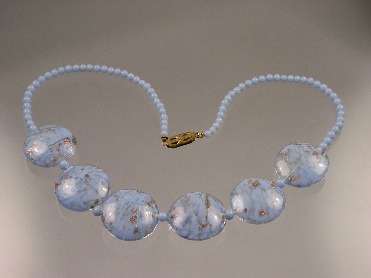 Vintage Czech Periwinkle Gold Glitter Glass Choker