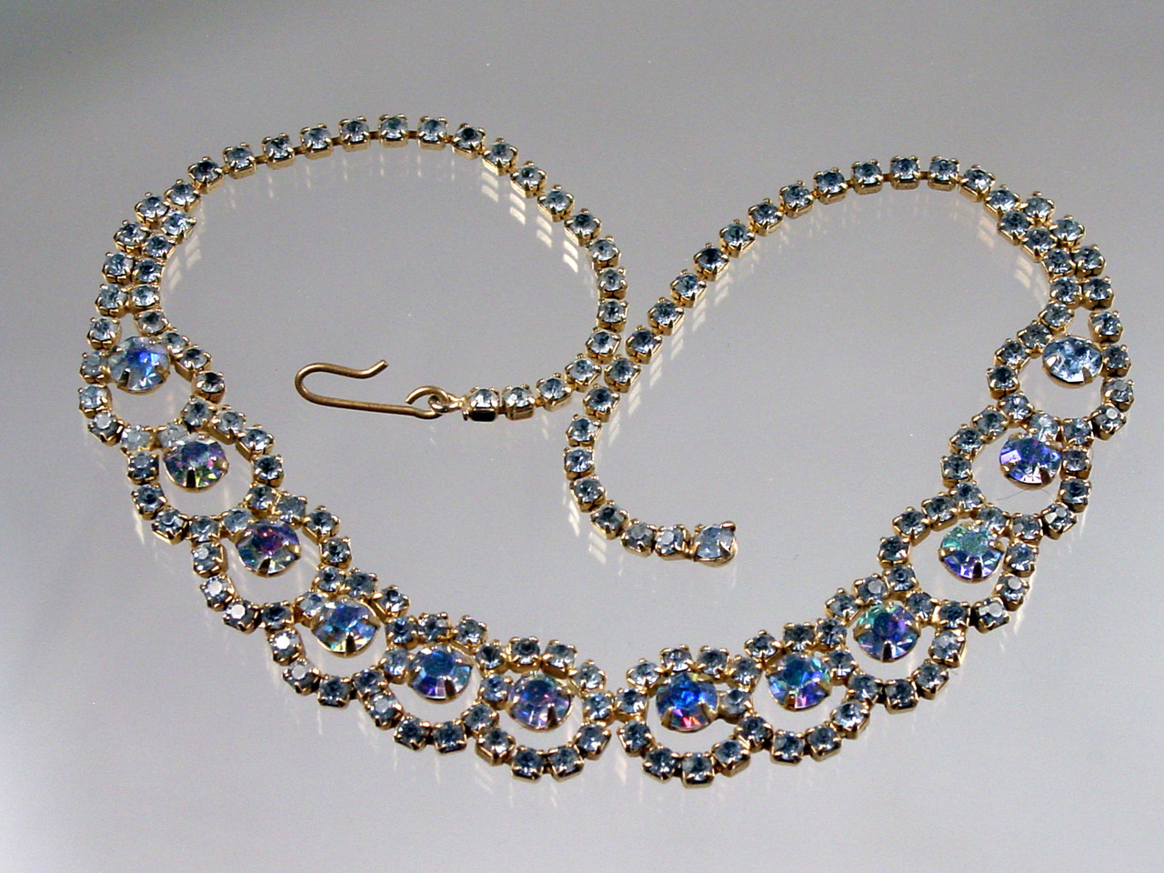 Vintage Shades of Blue Rhinestone Circles Necklace