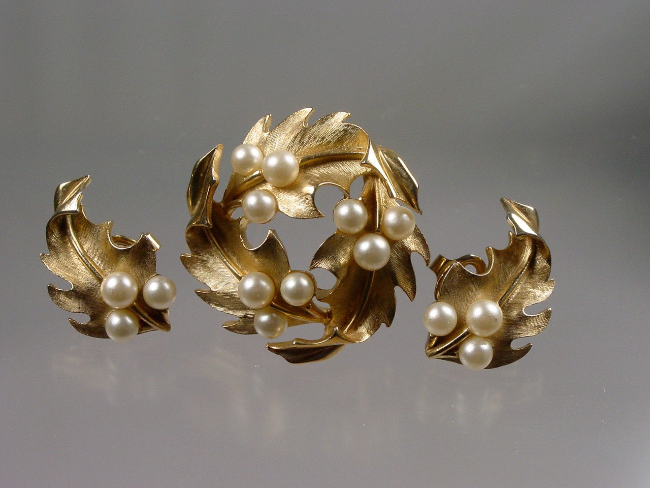 Crown Trifari Pearl Circle Brooch and Earrings