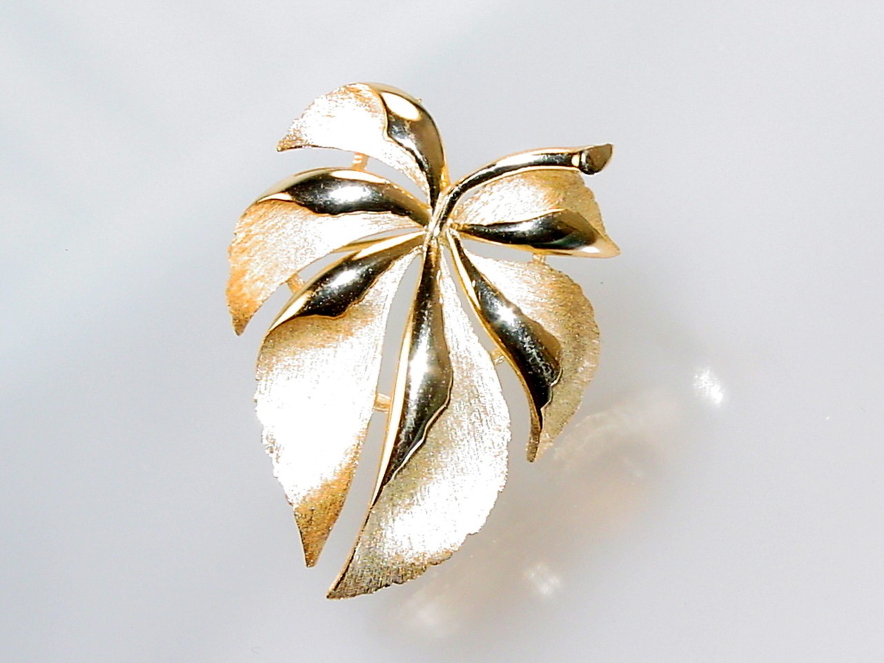 Brushed and Bright Gold Trifarium Leaf Brooch