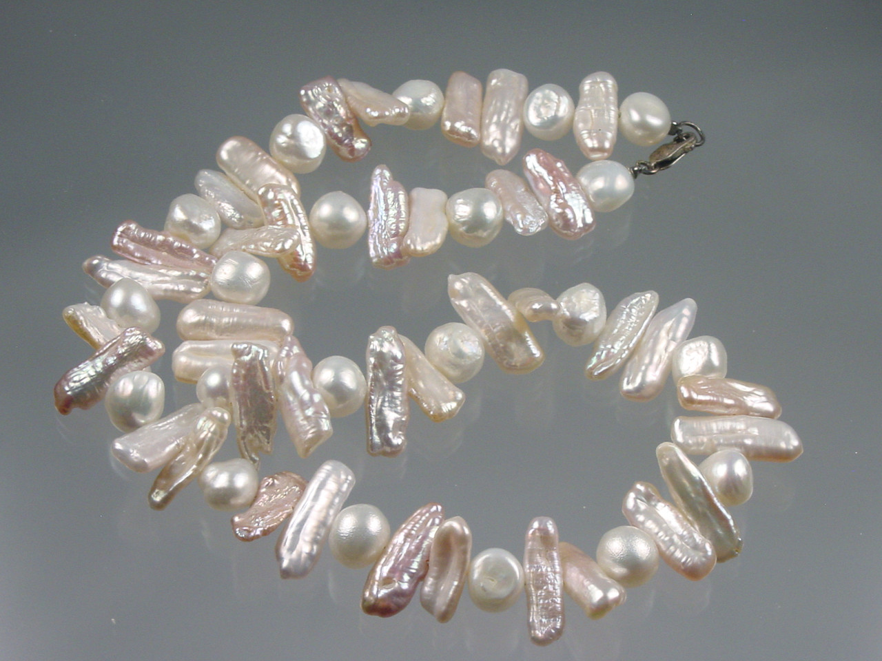 1980's Pink Biwa and White  Freshwater Pearl Necklace