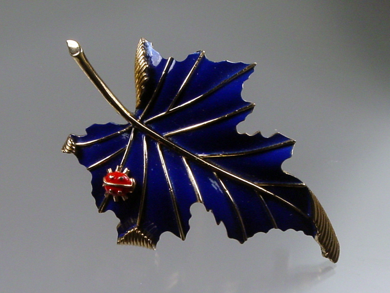 Crown Trifari Enamel Leaf Ladybug Brooch