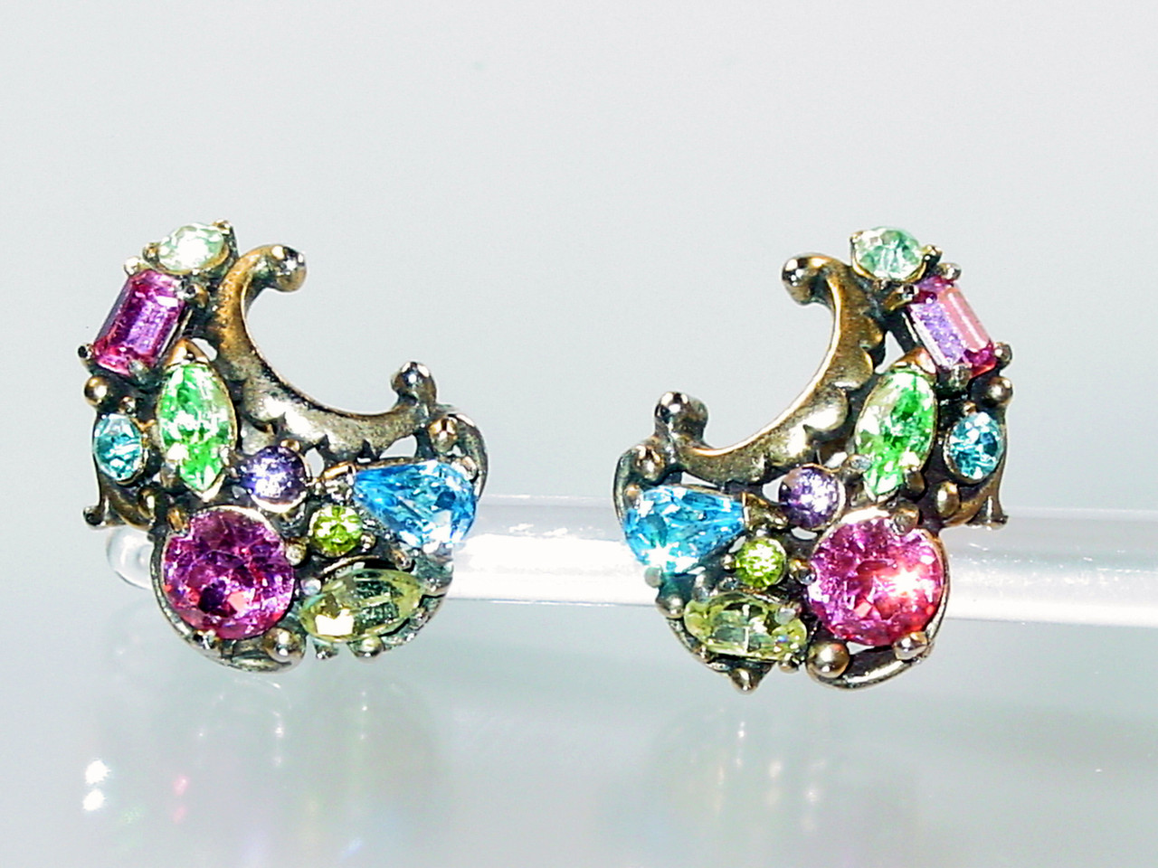 1953 Hollycraft Pastel Rhinestone Earrings