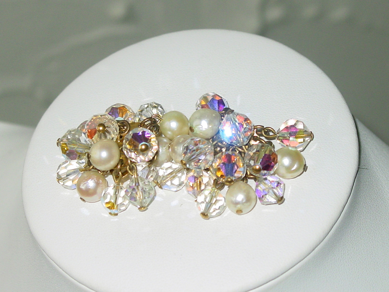 Gold Filled Pearl Crystal Clip Earrings