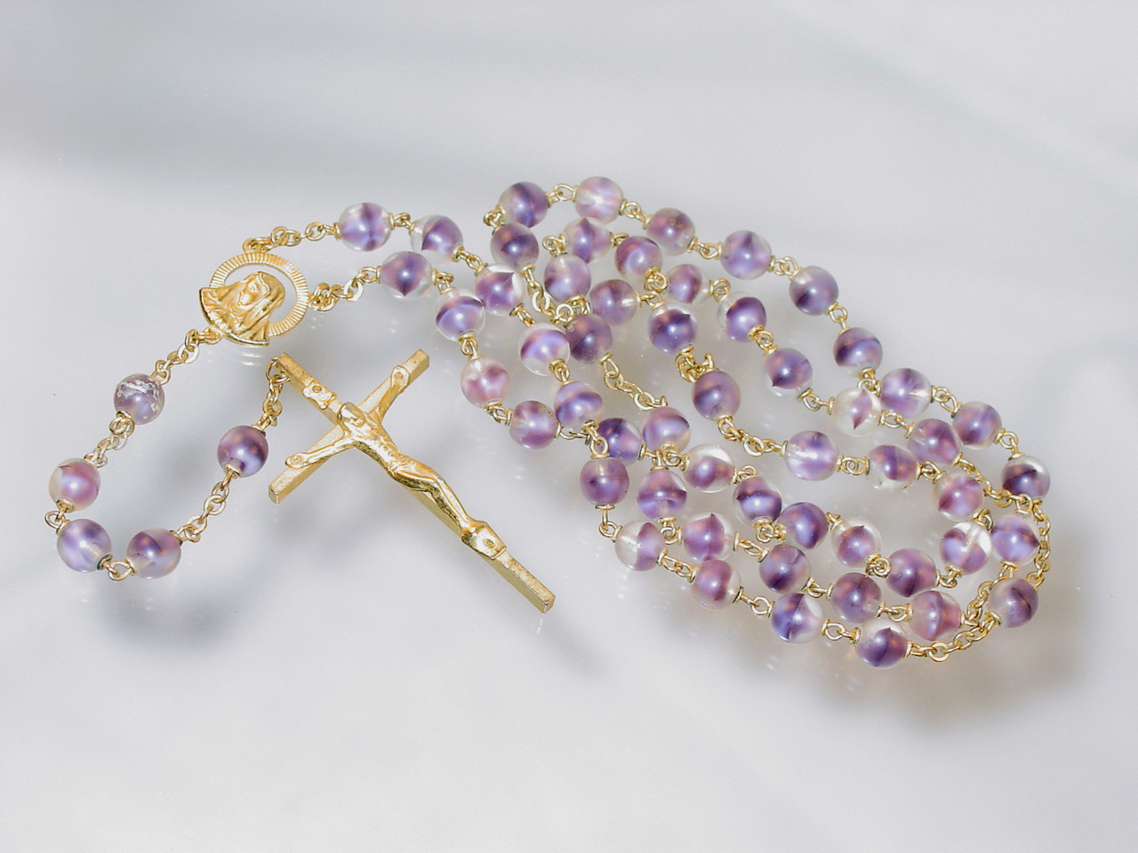 Roma Italian Frosted Givre Glass Rosary