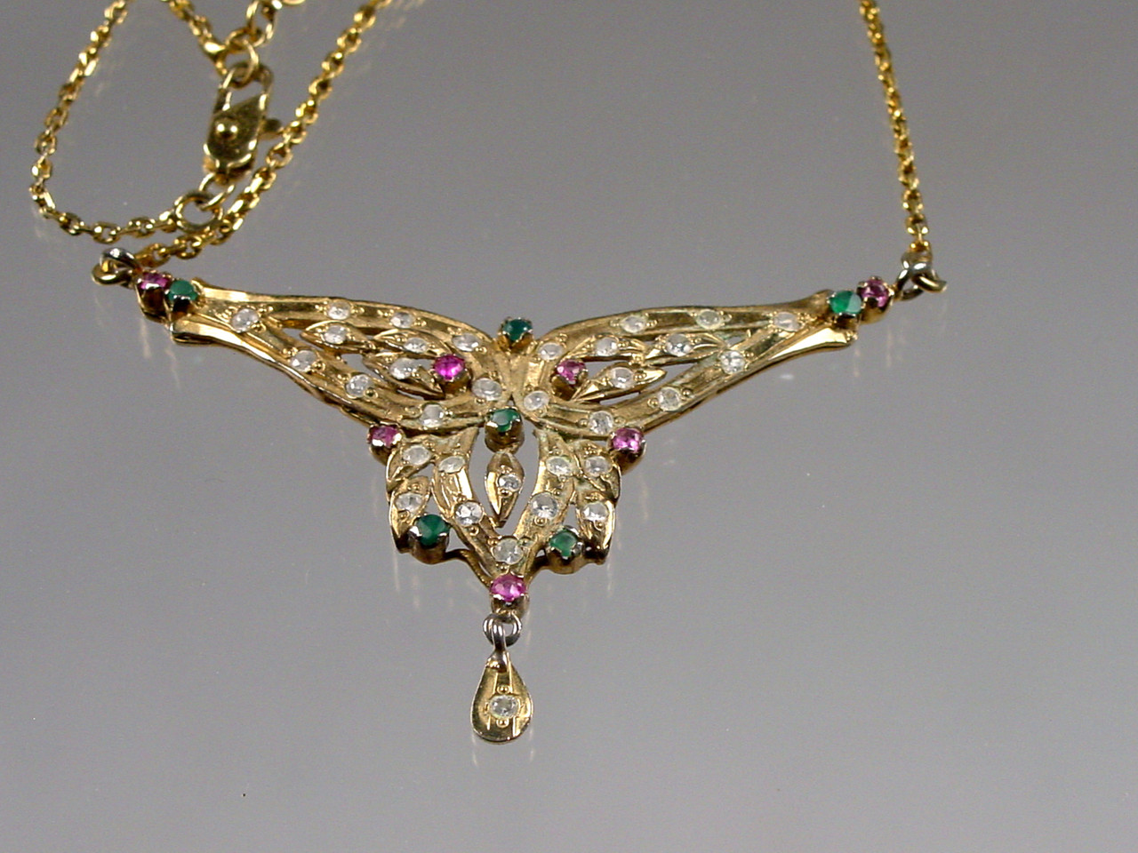 Vintage Gemstone Butterfly Necklace