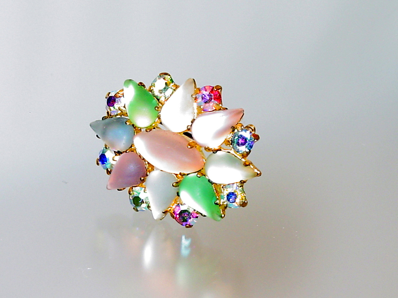 Made in Germay Brooch Frosted Pastel Glass with AB Rhinestones