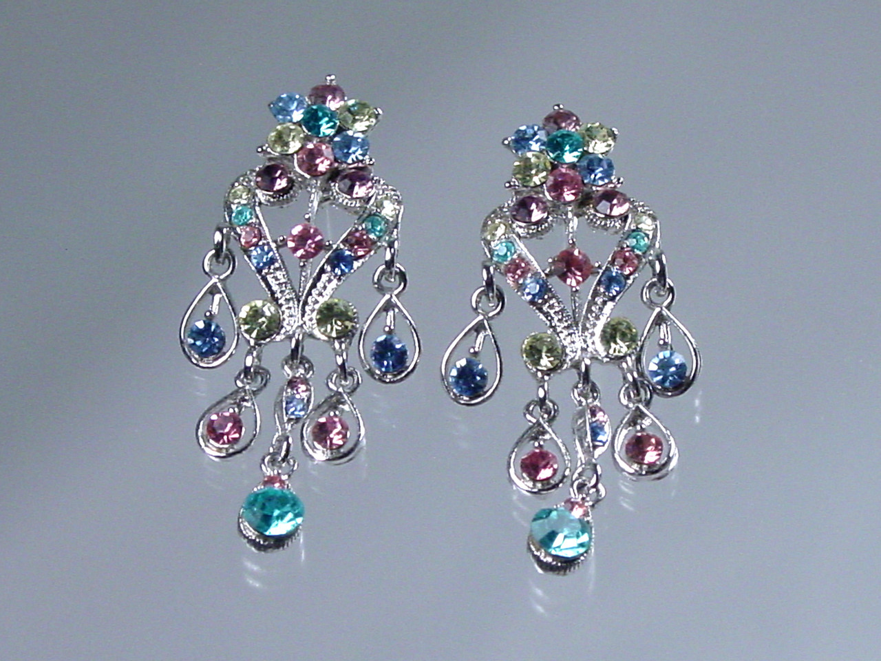 Multi Color Pastel Rhinestone Chandelier Earrings