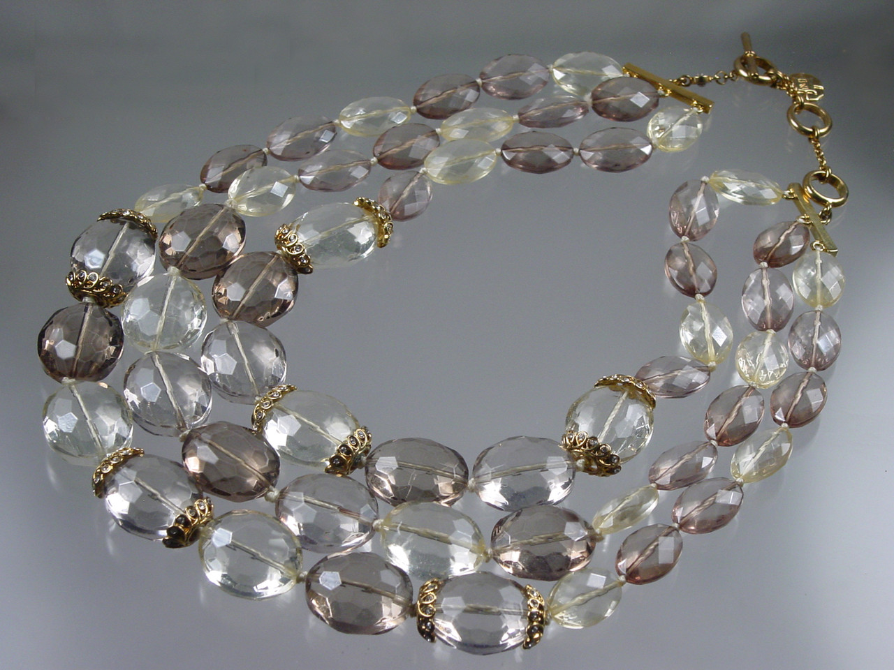 Crystal Bead Necklace with Plated and Aurora Borealis Clasp - Vintage