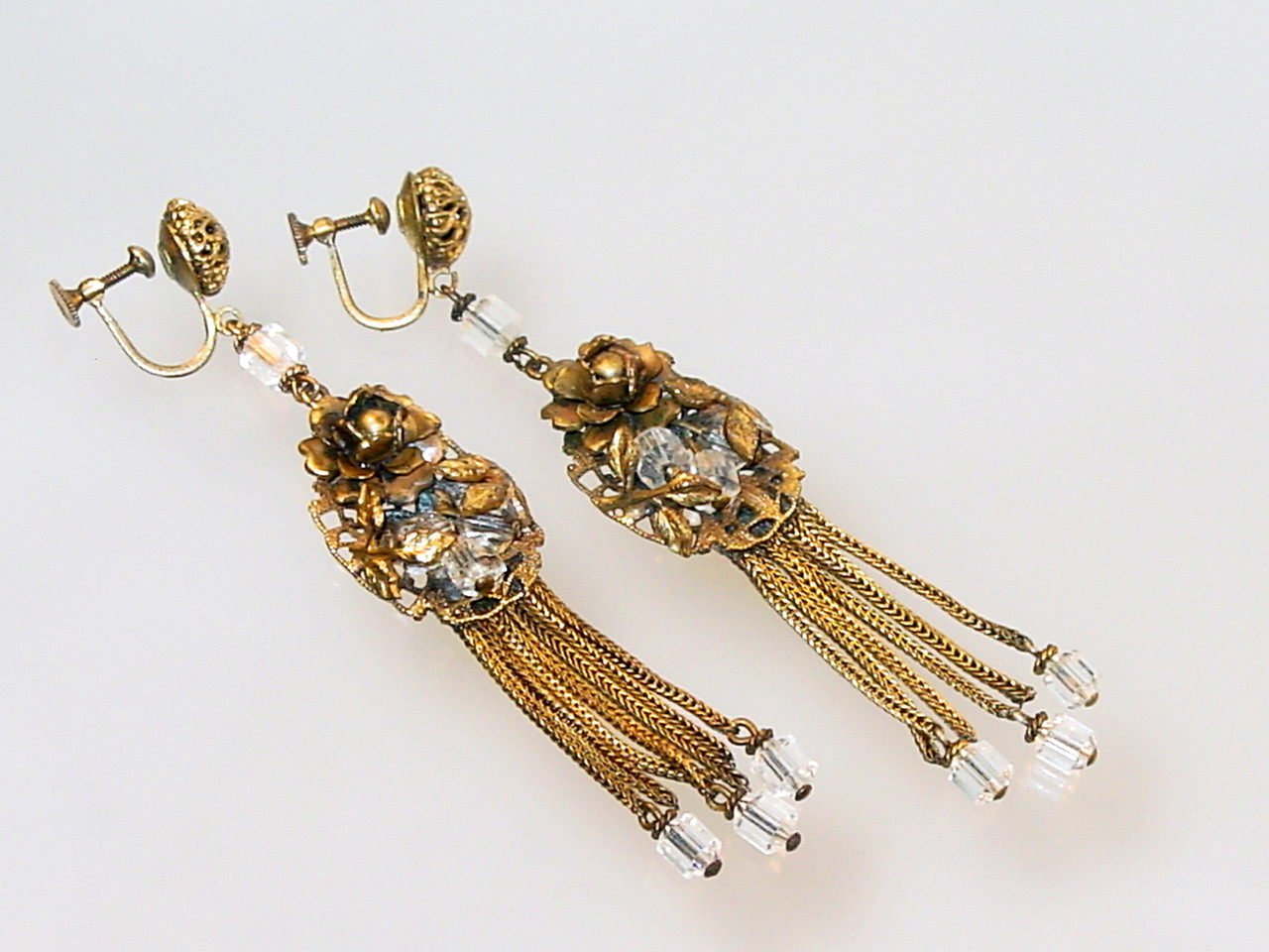 1920's F.N. Co. Rose Crystal Earrings