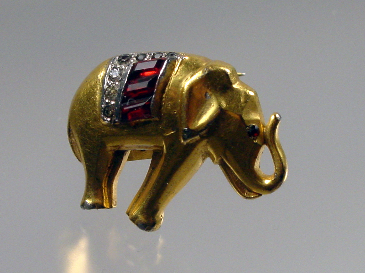 Crown Trifari Elephant Pin Ruby Baguettes