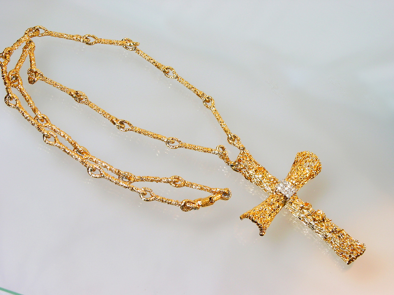 Long Dog Bone Chain Necklace with Large Cross Pendant