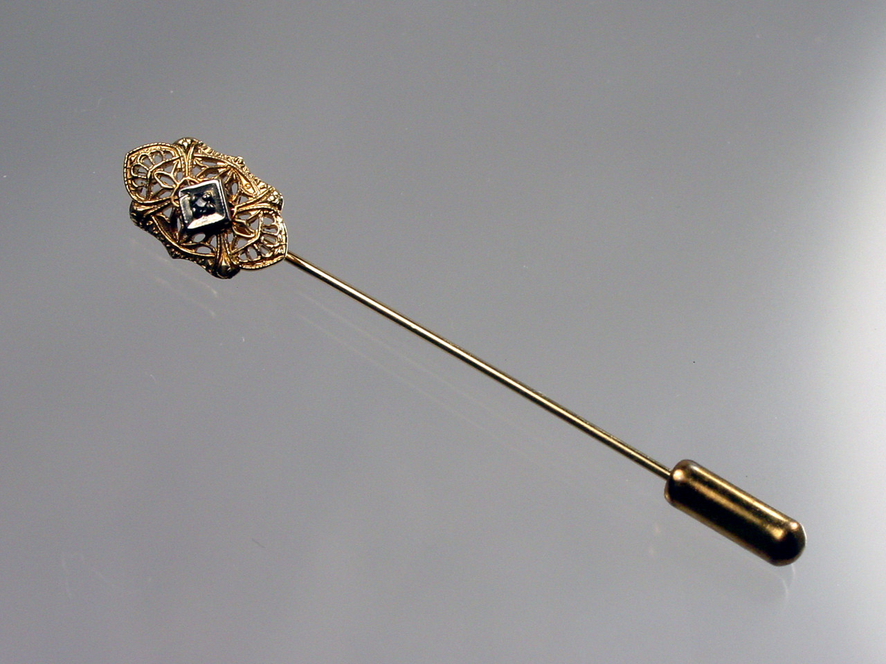 1980's Gold Filled Stickpin with Small Diamond Center