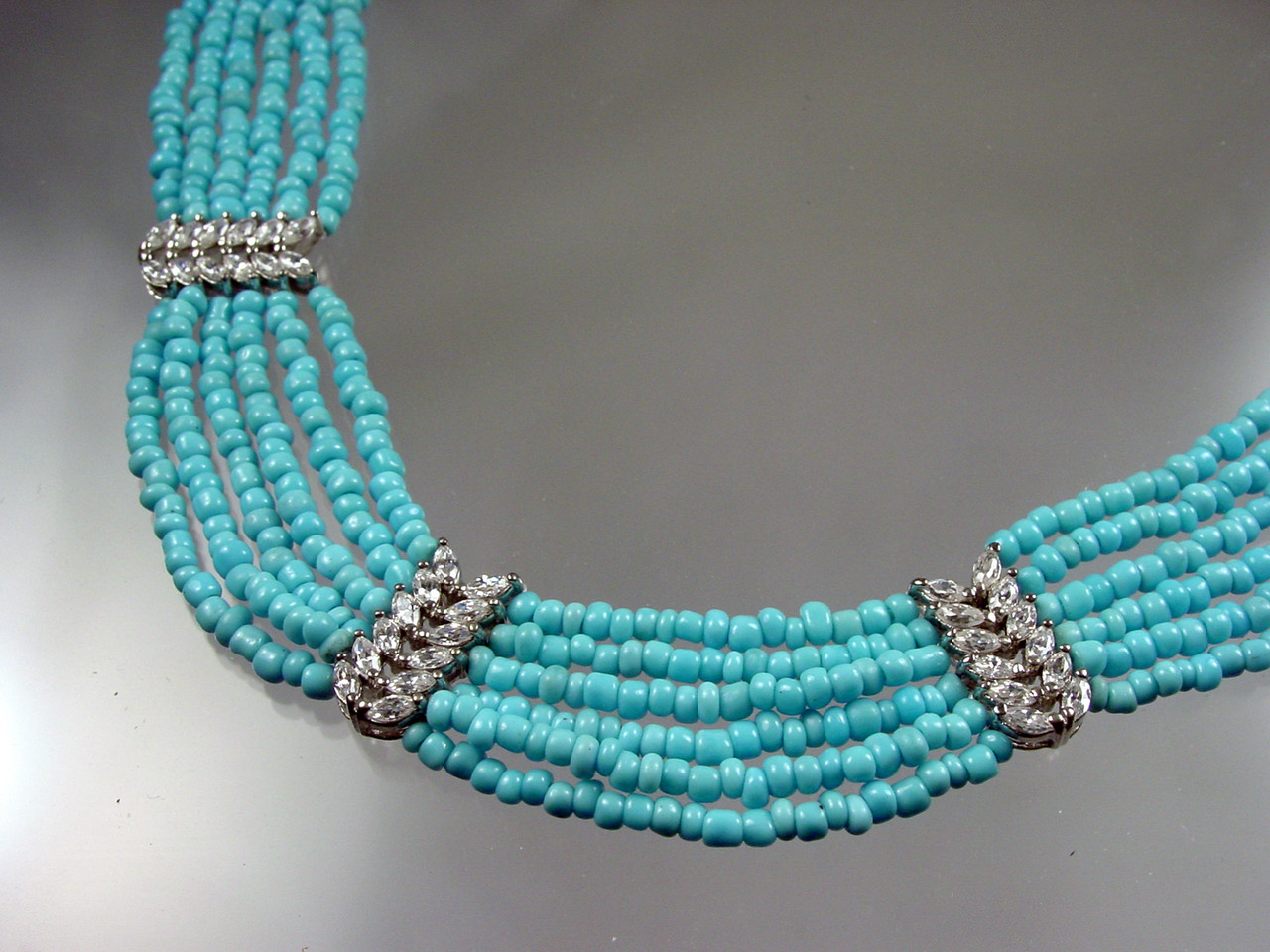 1990's Seed Bead Marquise Multi Strand Necklace