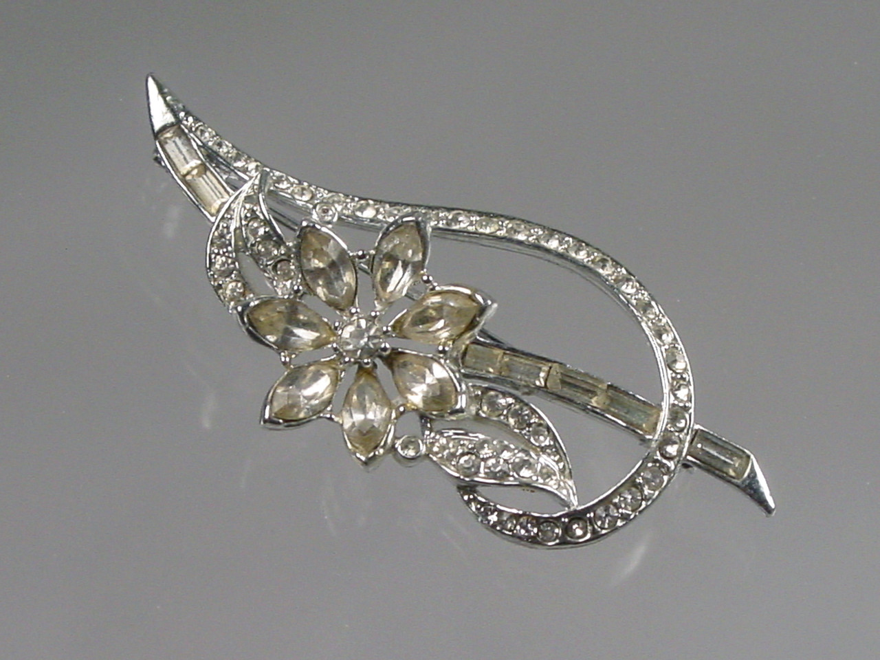 1960's Marquise Flower with Baguettes Brooch