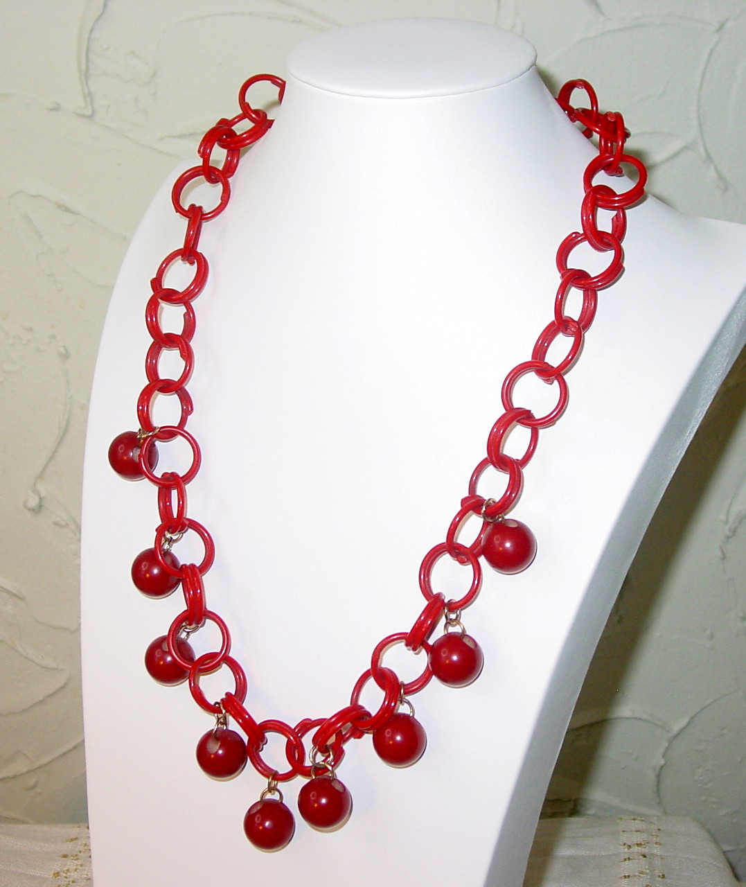 Red Bakelite Bead Long Necklace