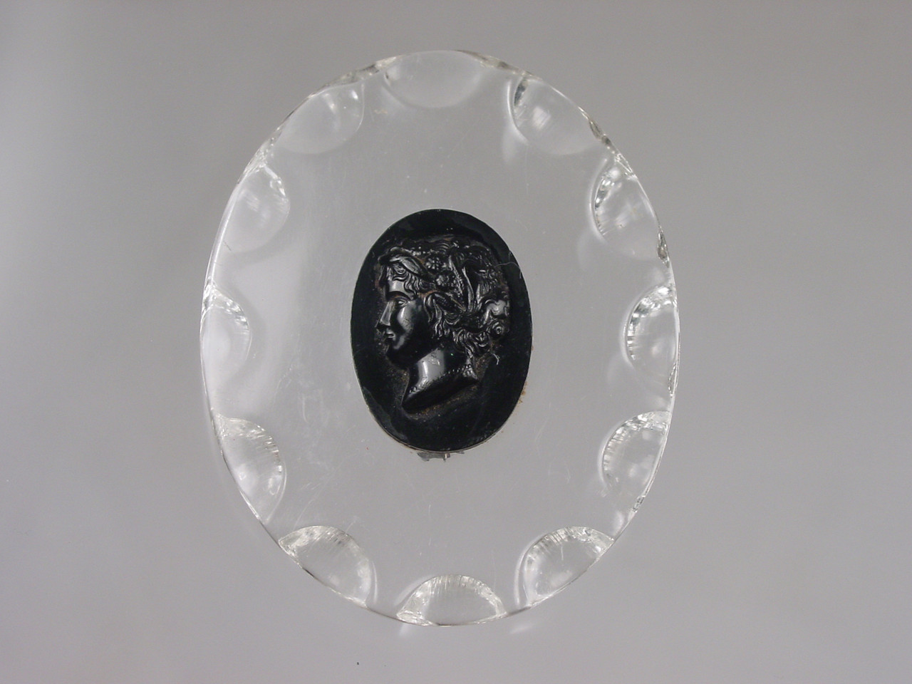 Carved Scalloped Lucite Cameo Brooch