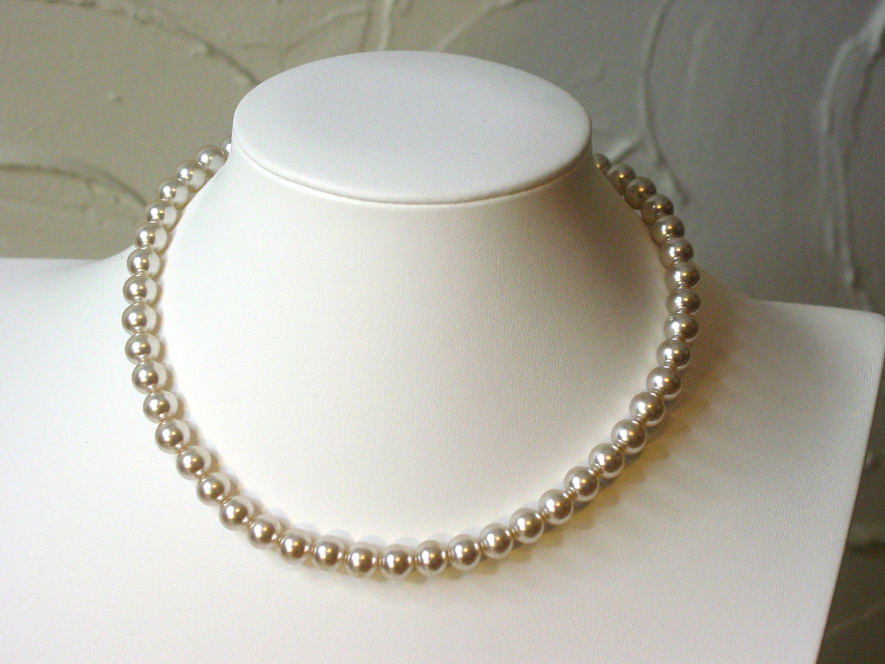 1950's - 1960's Japan Glass Pearl Necklace Rhinestone Clasp