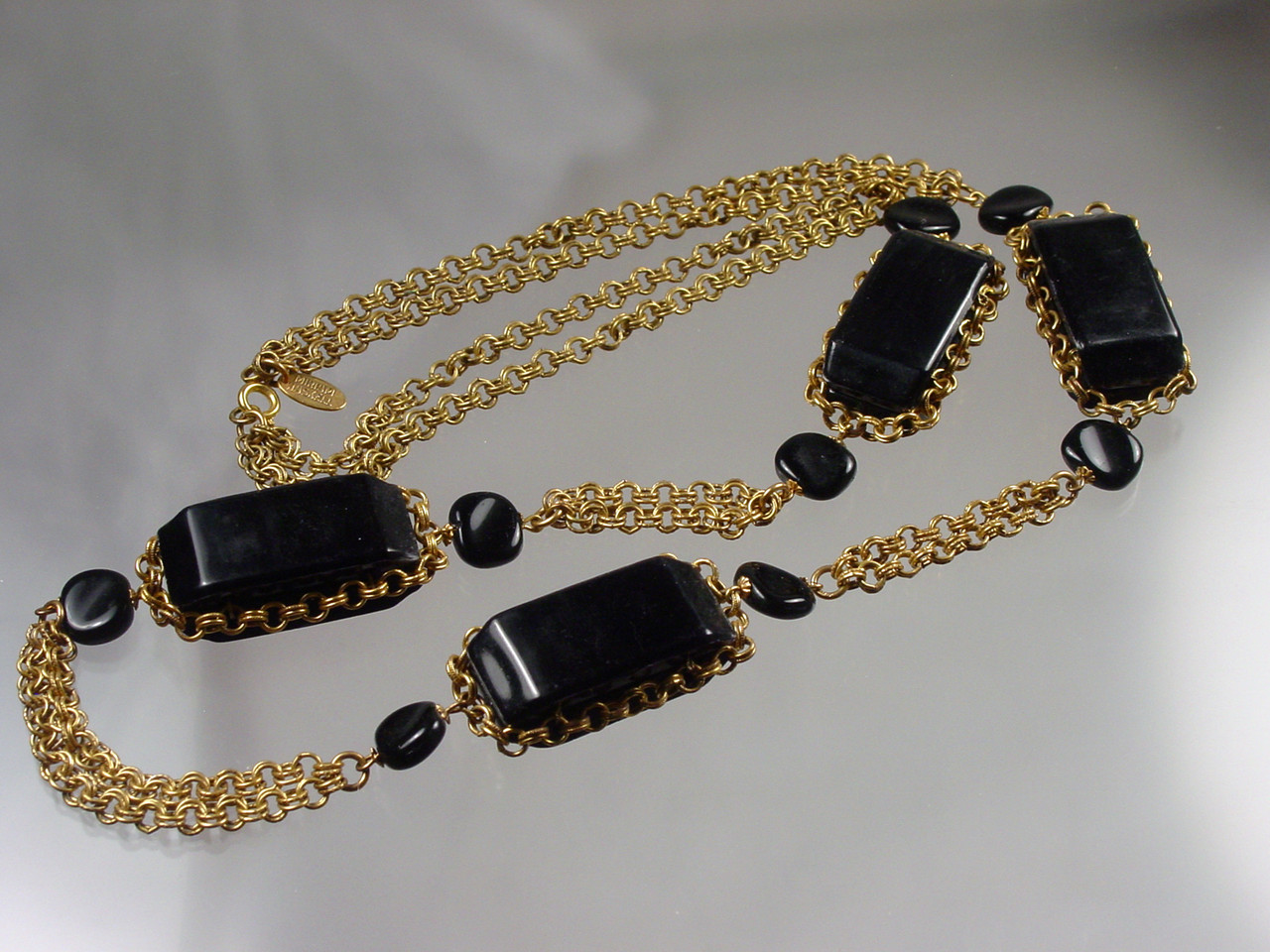 Miriam Haskell Russian Gold Gilt Necklace Black Lucite