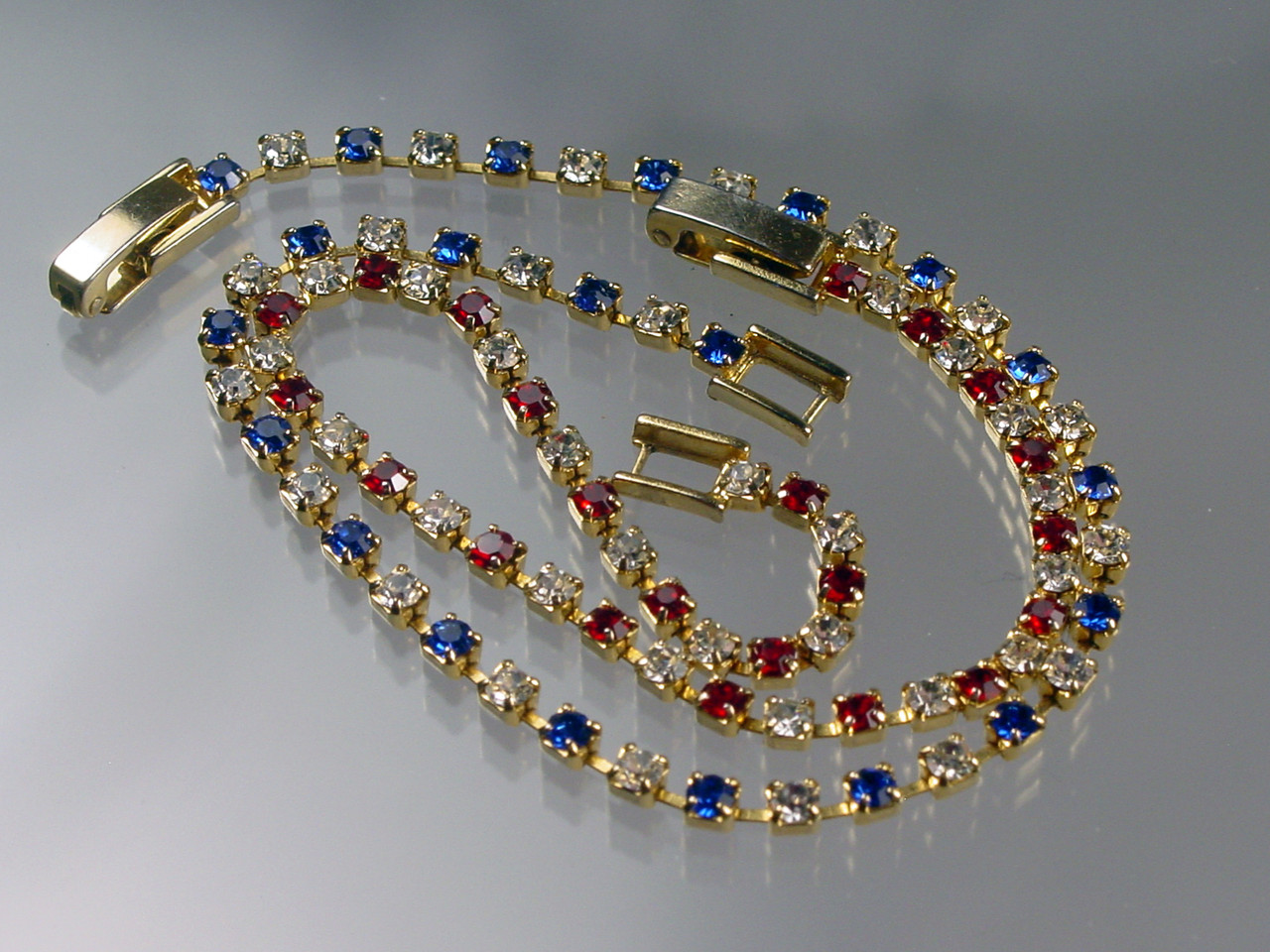 Red, White & Blue Rhinestones Tennis Bracelet Pair