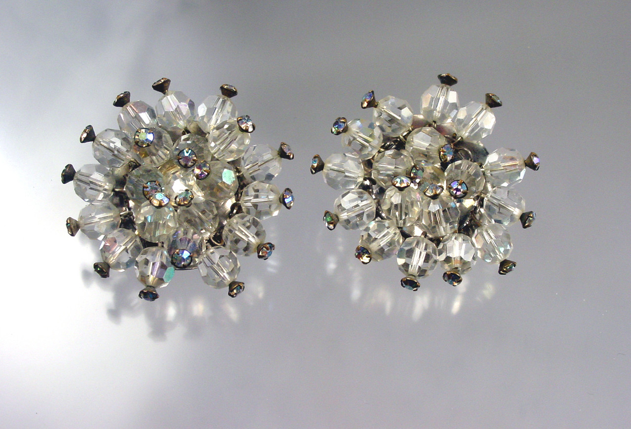 1960's Rhinestone Tipped Crystal Earrings