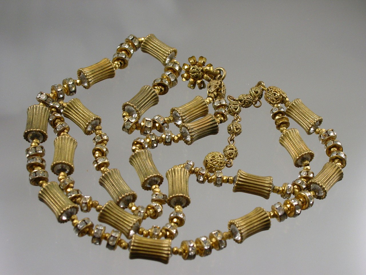 Miriam Haskell Double Strand Russian Gilt Rhinestone Necklace