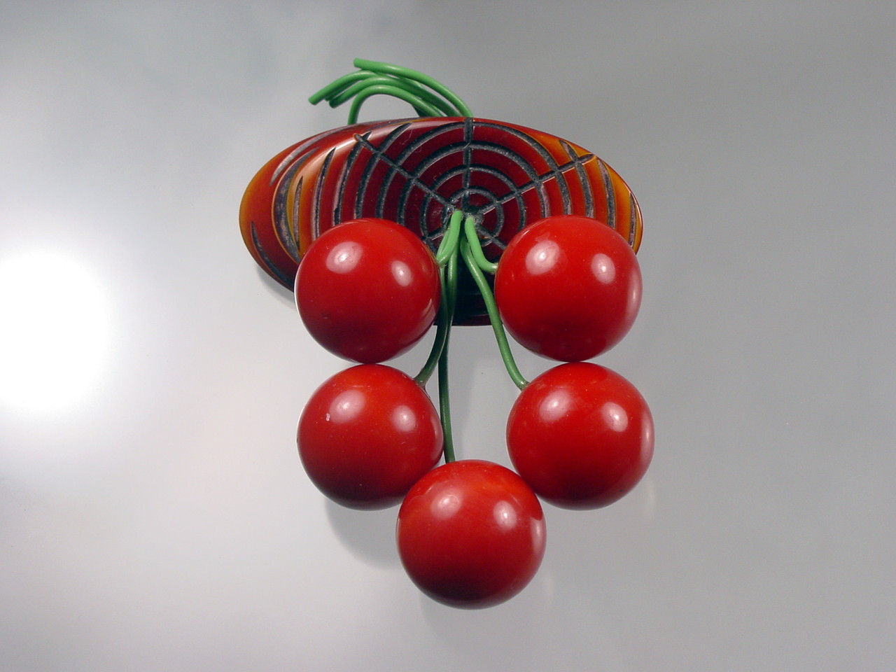 Bakelite Cherry & Log Brooch
