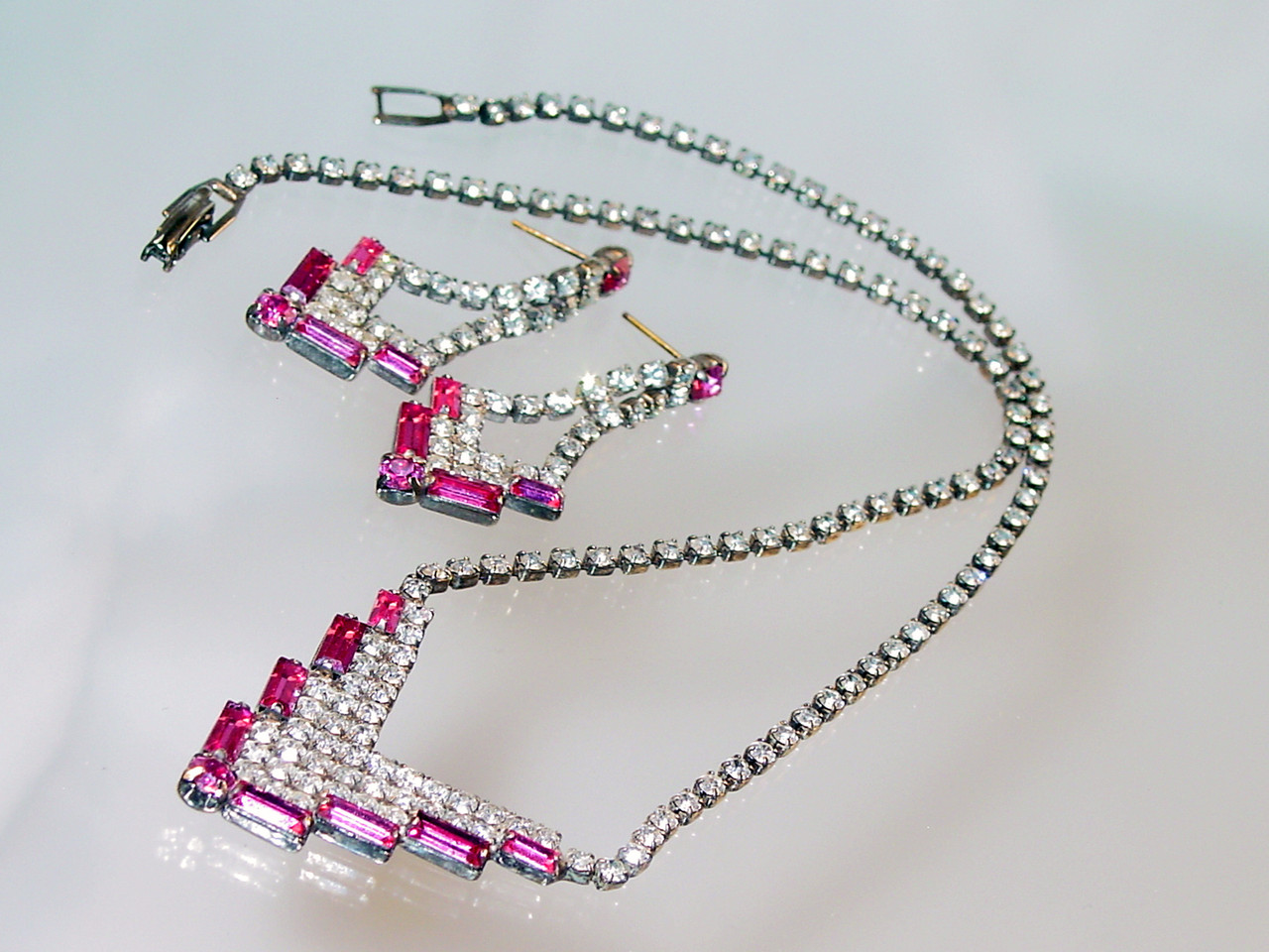 Pink Baguettes Necklace & Earrings