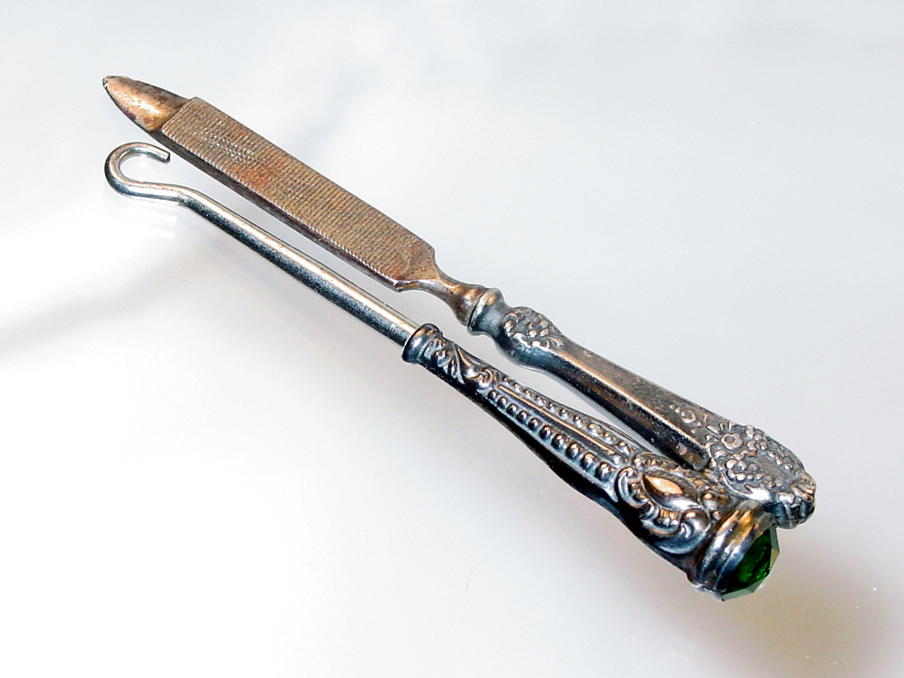 Antique Ornate Sterling Glove Hook and Sterling Nail File