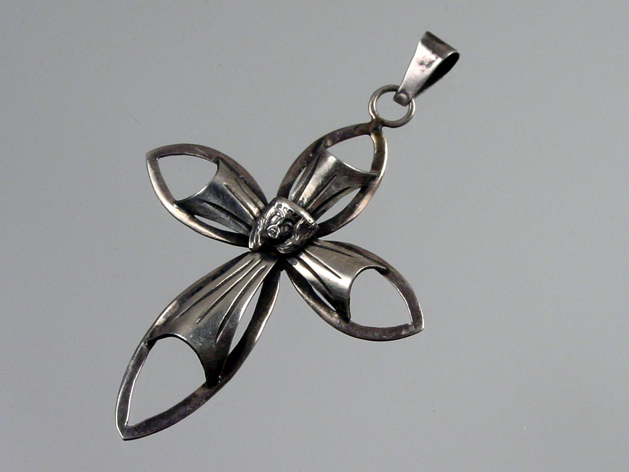 Jesus with Crown of Thorns Cross Taxco Sterling Pendant