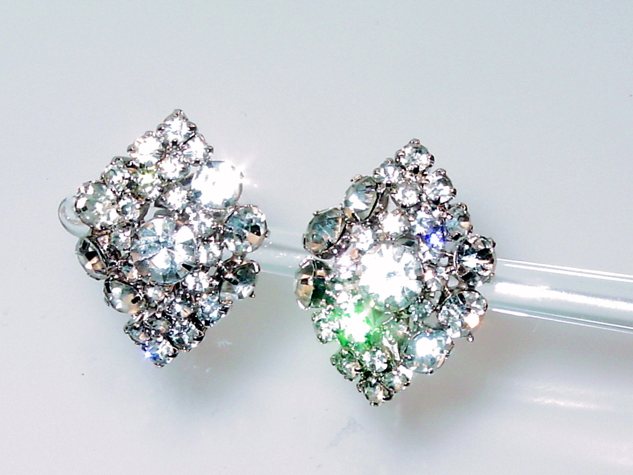 1950 - 1960's Large Clear Rhinestone Earrings