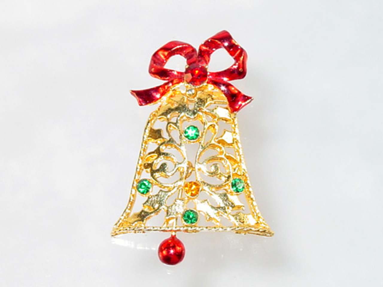 Christmas bell rhinestone pin with moving clapper