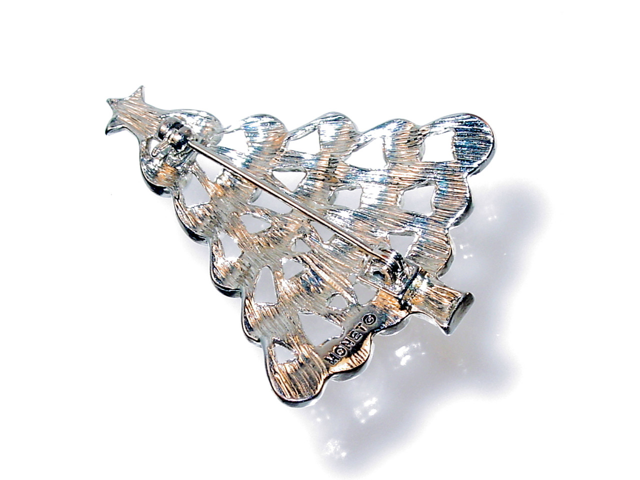 MONET VINTAGE チェリー リーフモチーフ ストーン装飾 ピンブローチ Monet Christmas Tree Brooch Clear Rhinestones