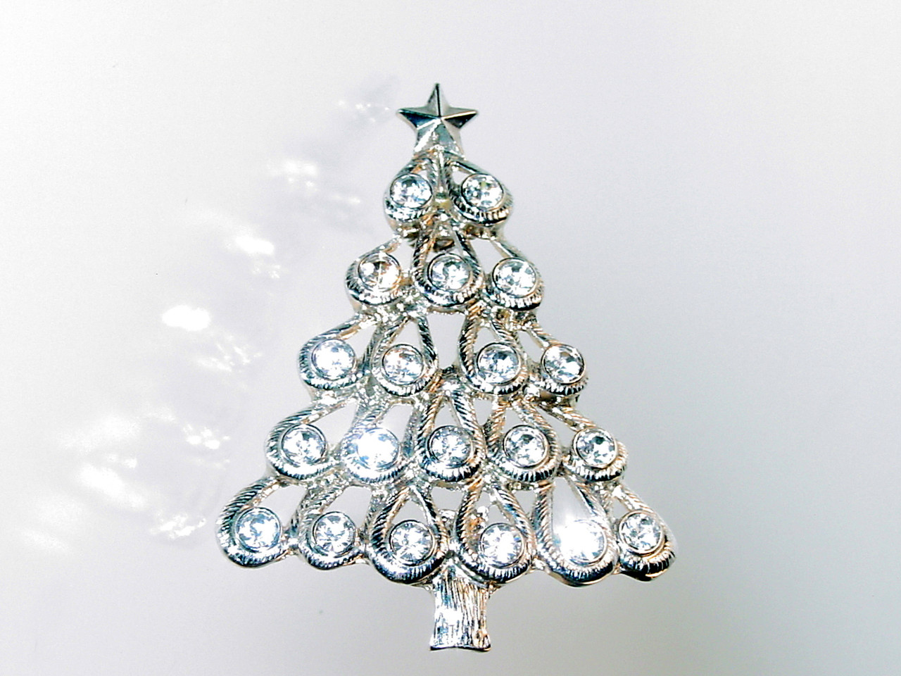 Monet Christmas Tree Brooch Clear Rhinestones