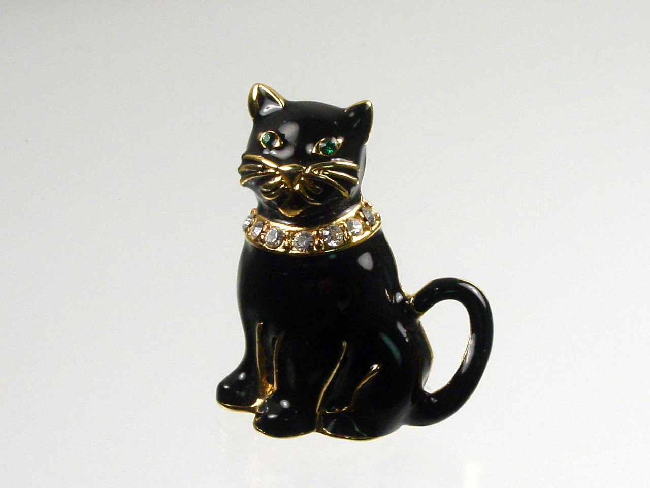 Monet Black Cat Pin Green Eyes