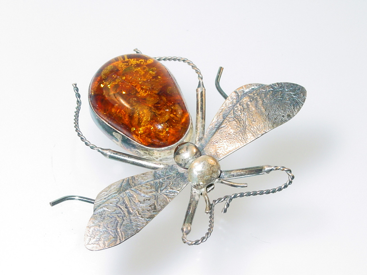 Large Sterling Amber Bee Brooch