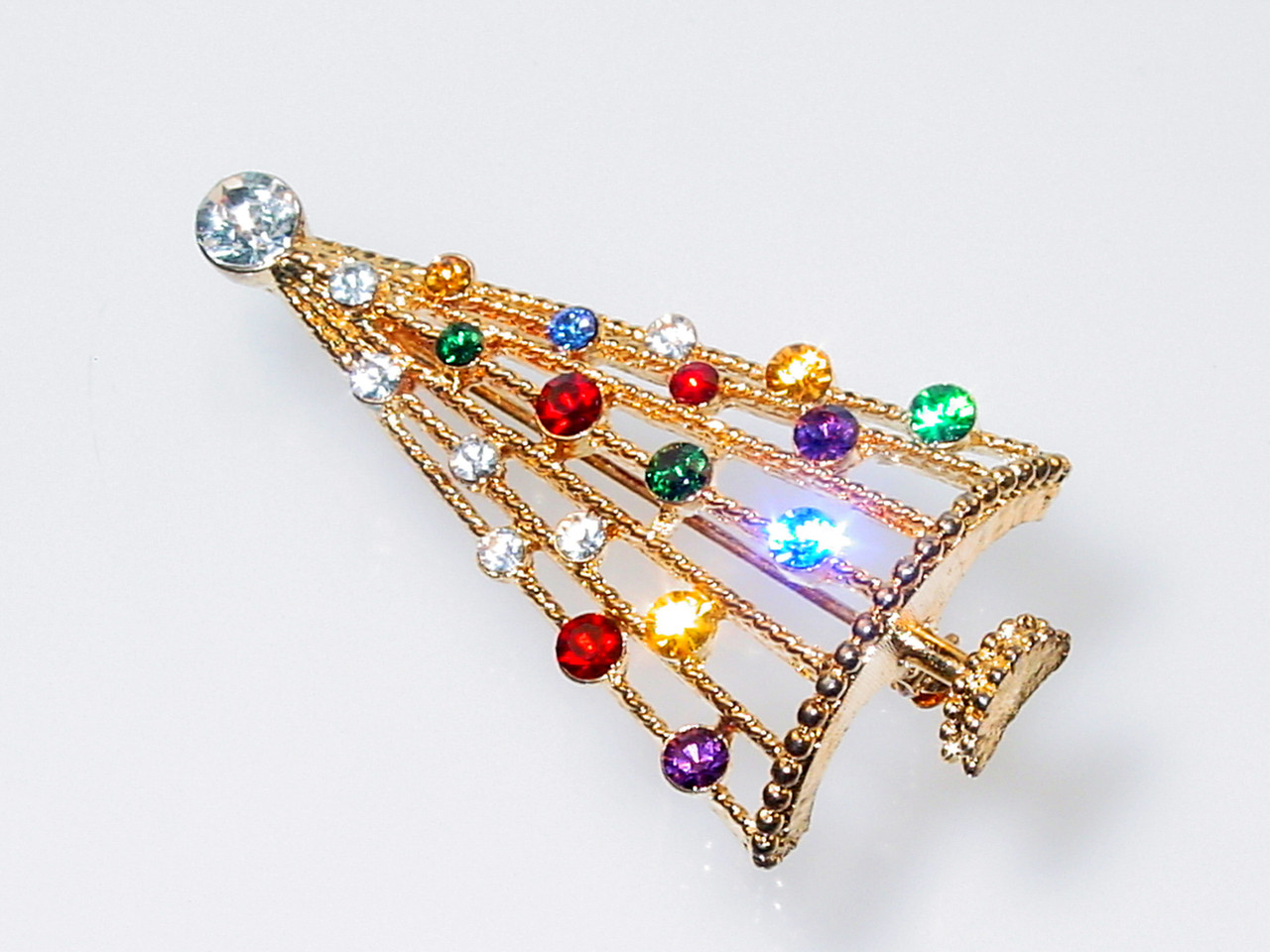 Multi Color Rhinestone Christmas Brooch