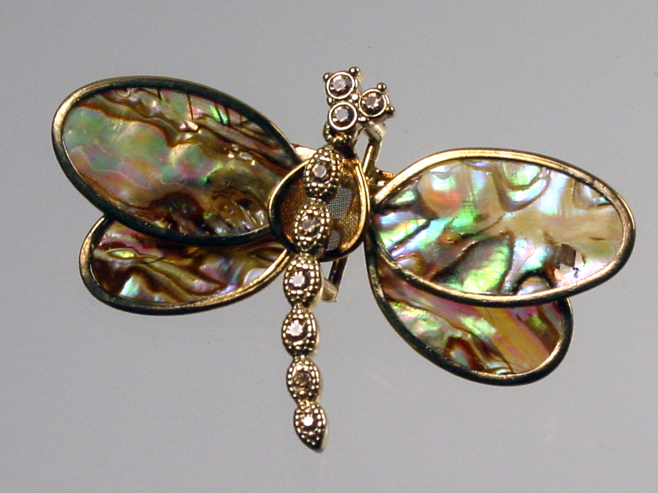 Abalone Wings Topaz Rhinestones Trembler Monet Brooch