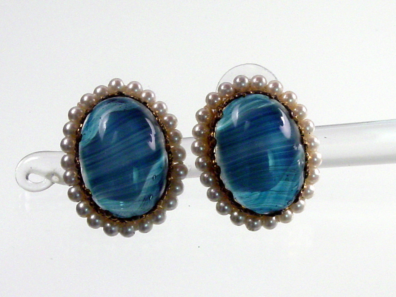 W Germany Blue Art Glass Earrings