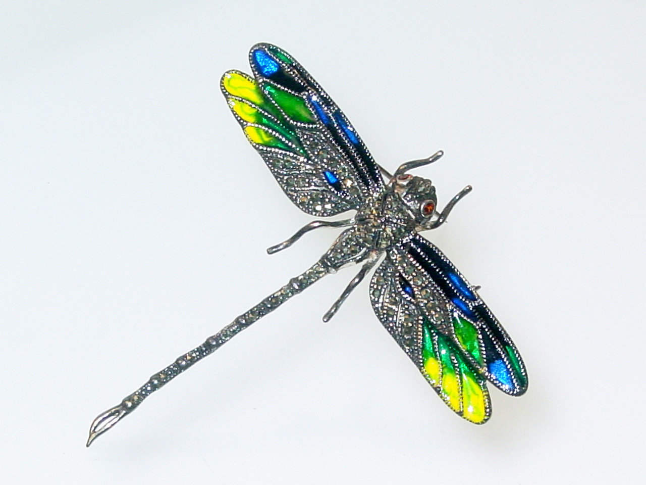 Detailed Marcasite Sterling Brooch with Enamel and Garnets