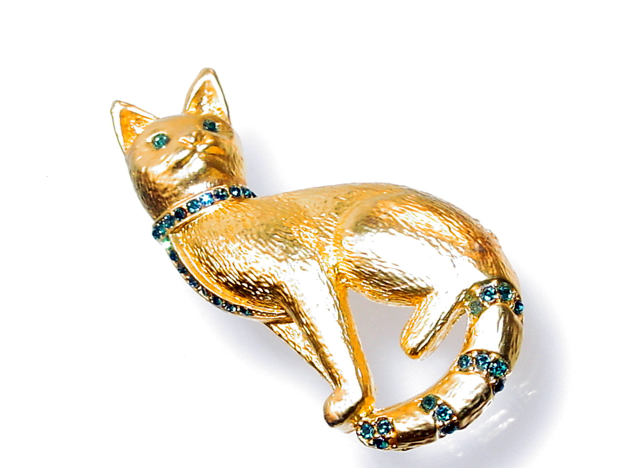 Jeweled Cat Brooch Montana Sapphire Blue Rhinestones