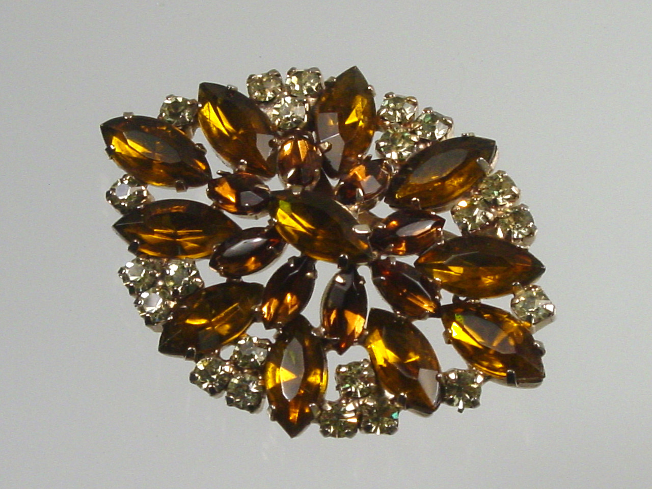 Root Beer w Yellow Rhinestones Brooch