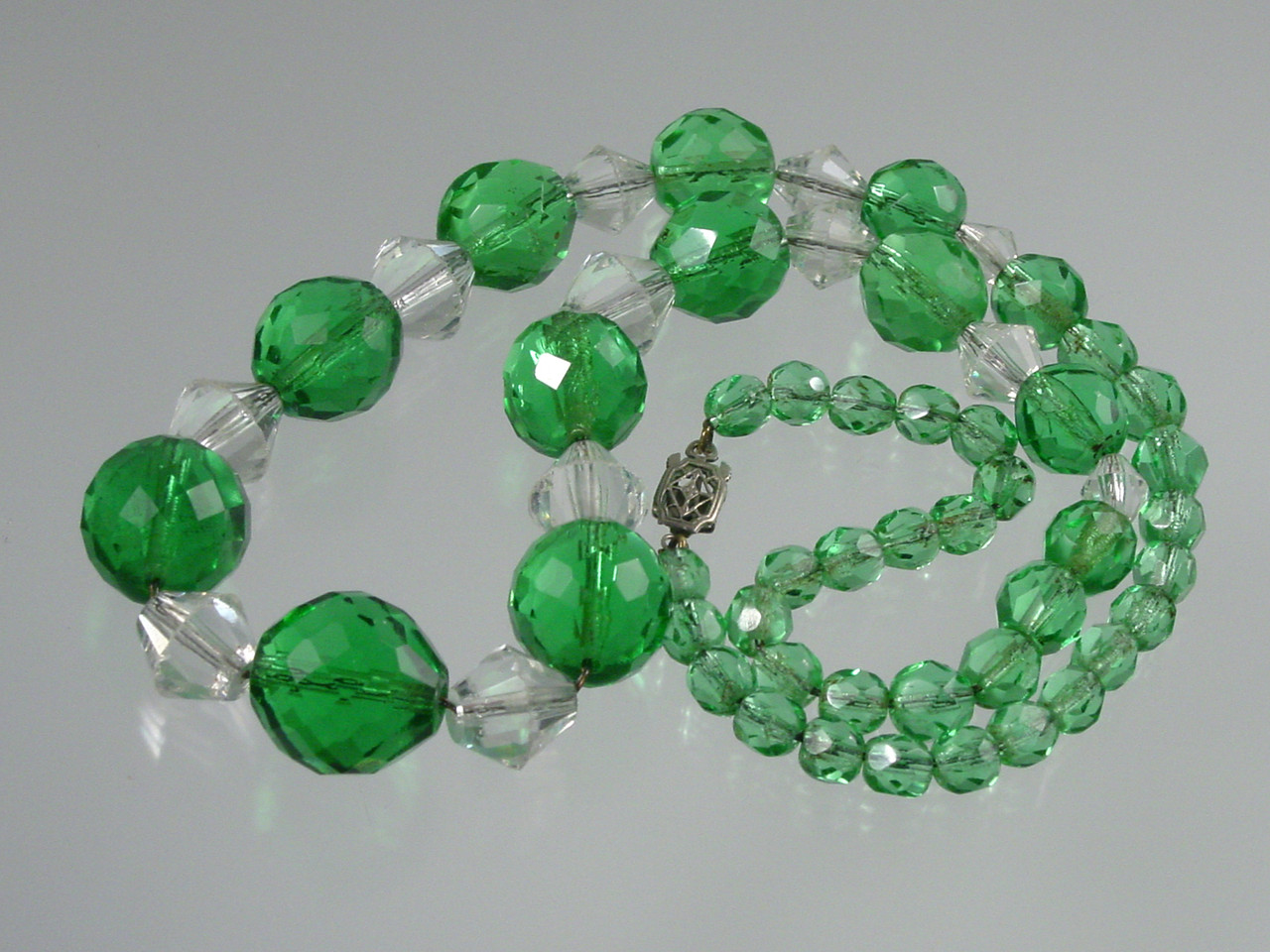 Faceted Green and Bicone Clear Crystal Necklace