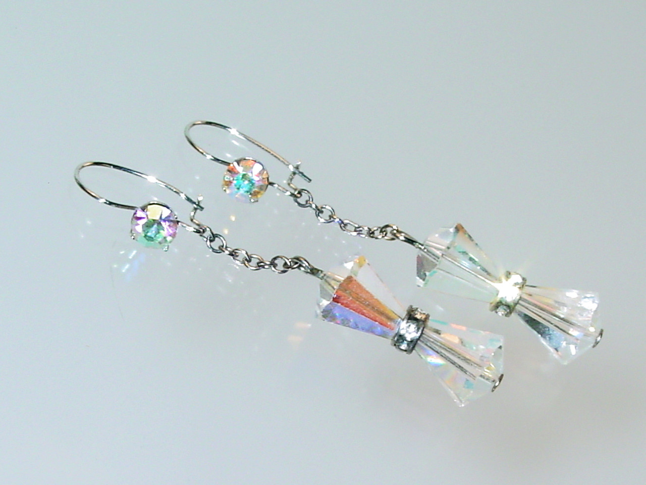 Rhinestone Topped Crystal Dangle Earrings