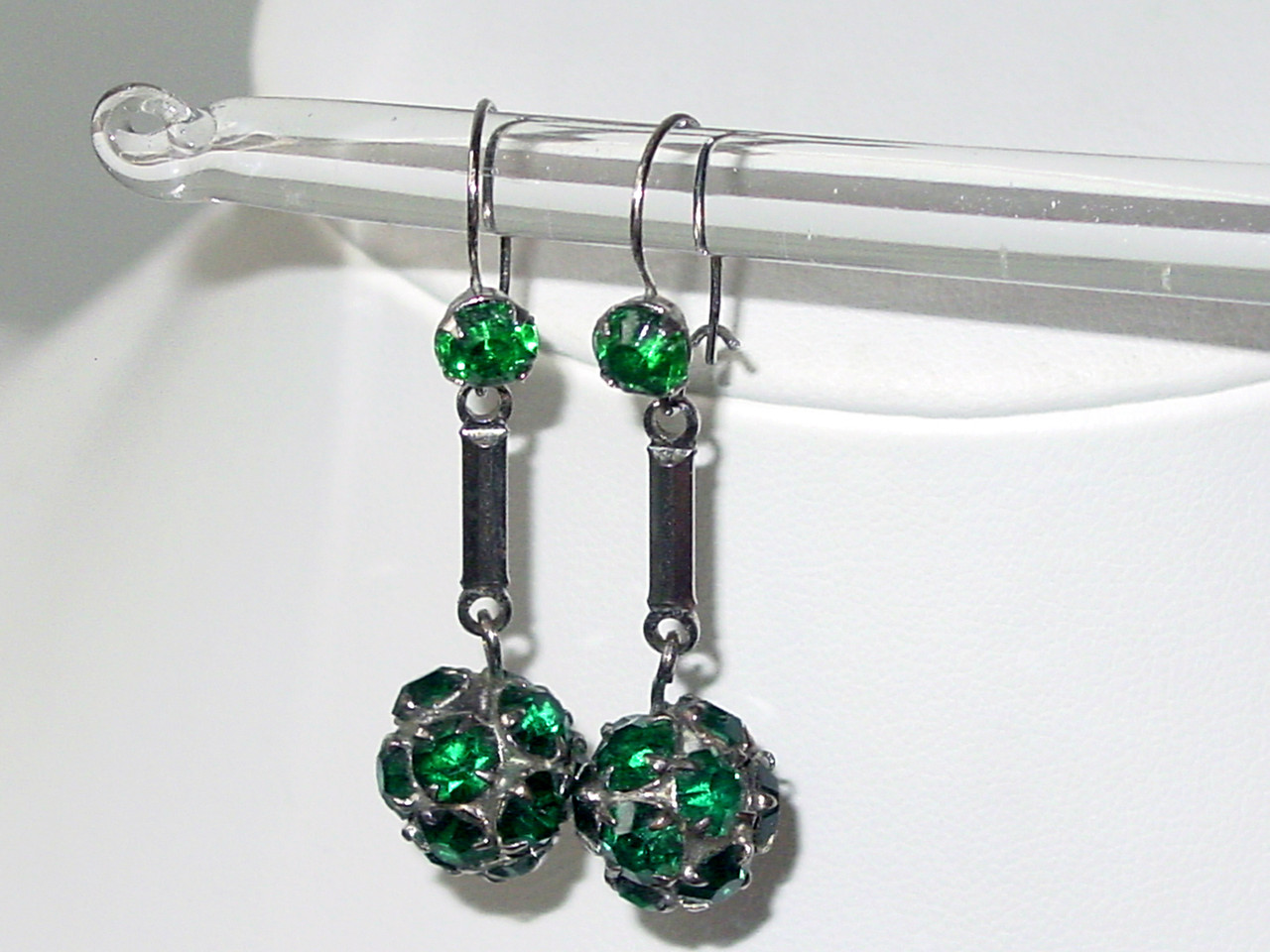 Emerald Rhinestone Ball Drop Earrings