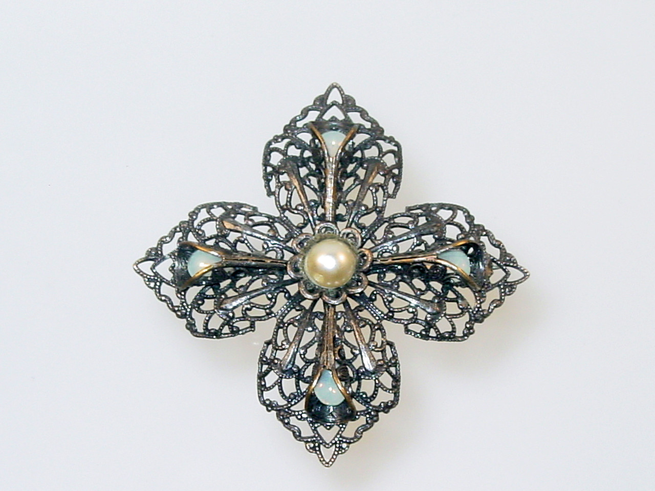 Mid Century Maltese Glass Opal Pearl Brooch