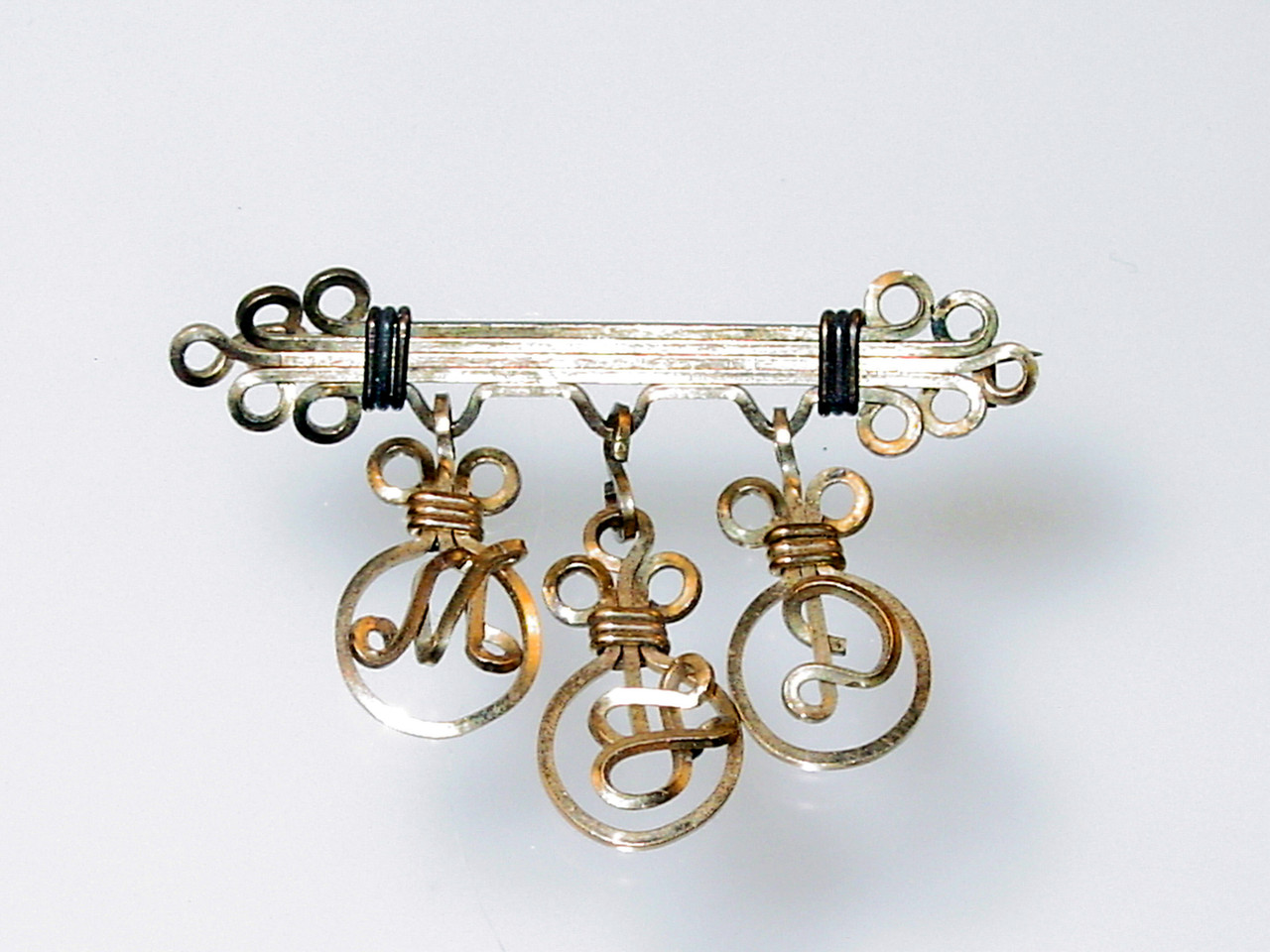 1930's Gold Filled Wire Pin with Charms