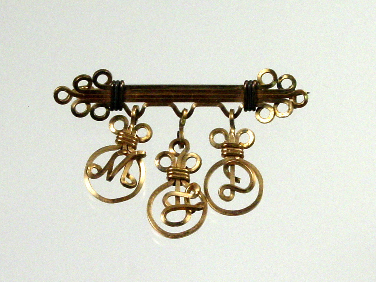Gold Filled Wire Brooch with Charms