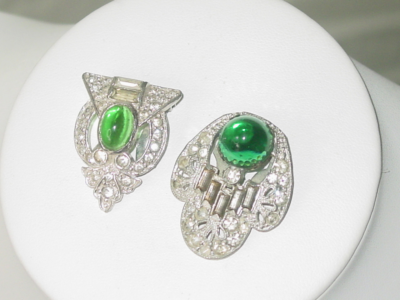 Art Deco Emerald Glass Dress Clips