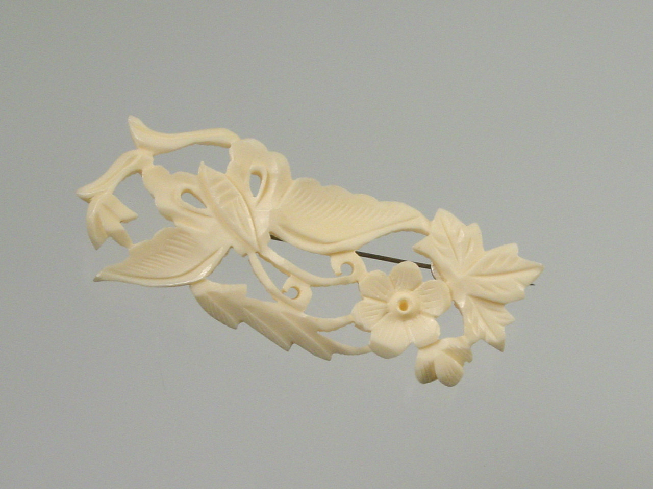 Antique Victorian Carved Bone Brooch